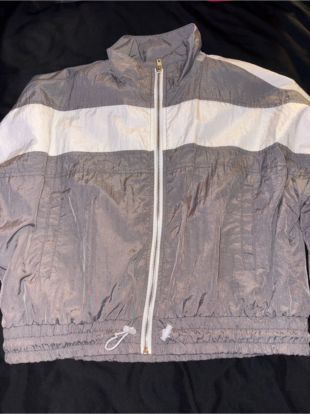 Rue21 Metallic Gray Bomber Jacket with White Stripe